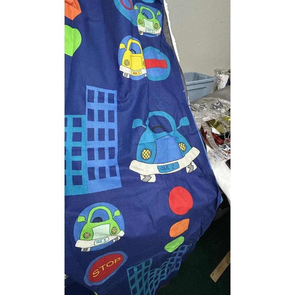 Kool Kidz Kids Car Curtain Panel Blue Traffic Cars Window Playroom Decor 72X60